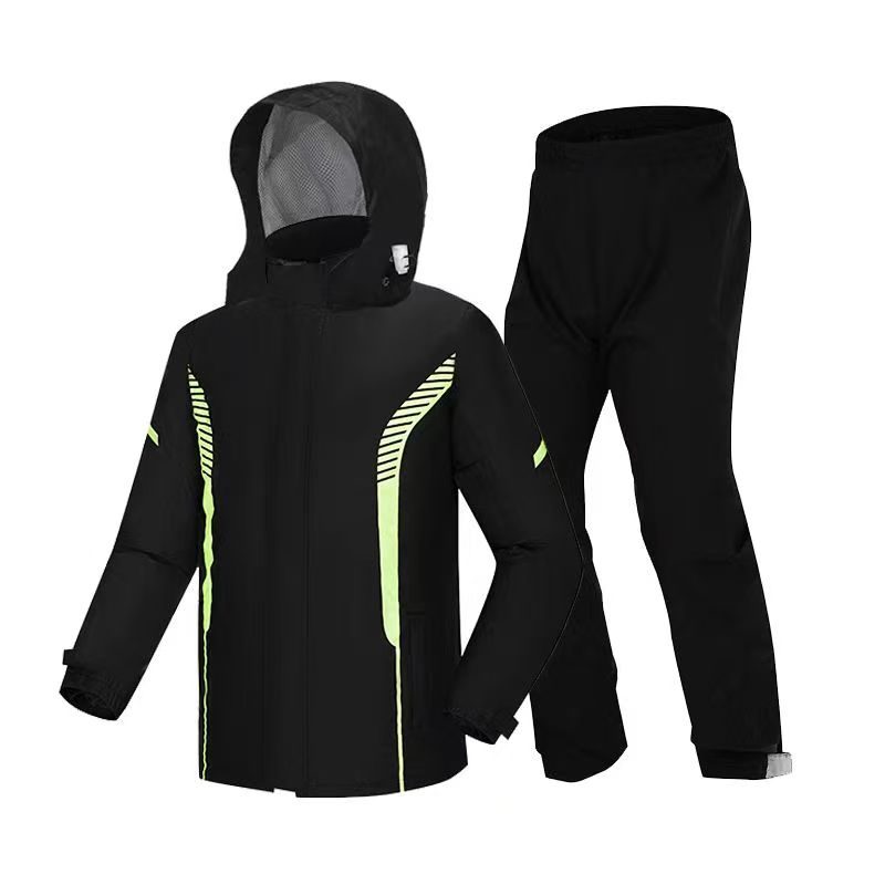 SN-014 Imperial Green two-piece motorcycle rain suit — white background