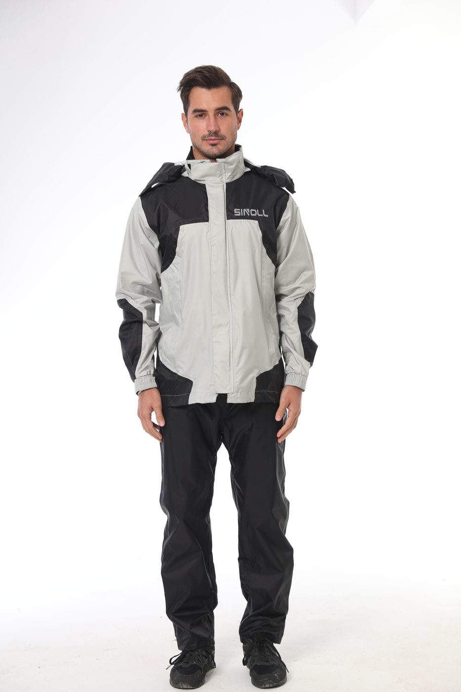 Model wearing the SN-105 Imperial Grey set, front view