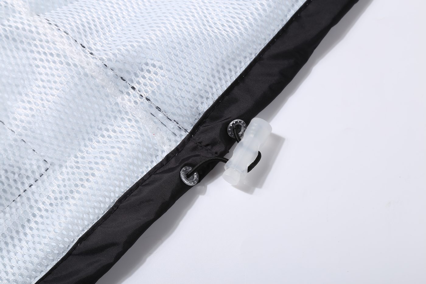 White polyester mesh lining with drawcord hem — Black colorway