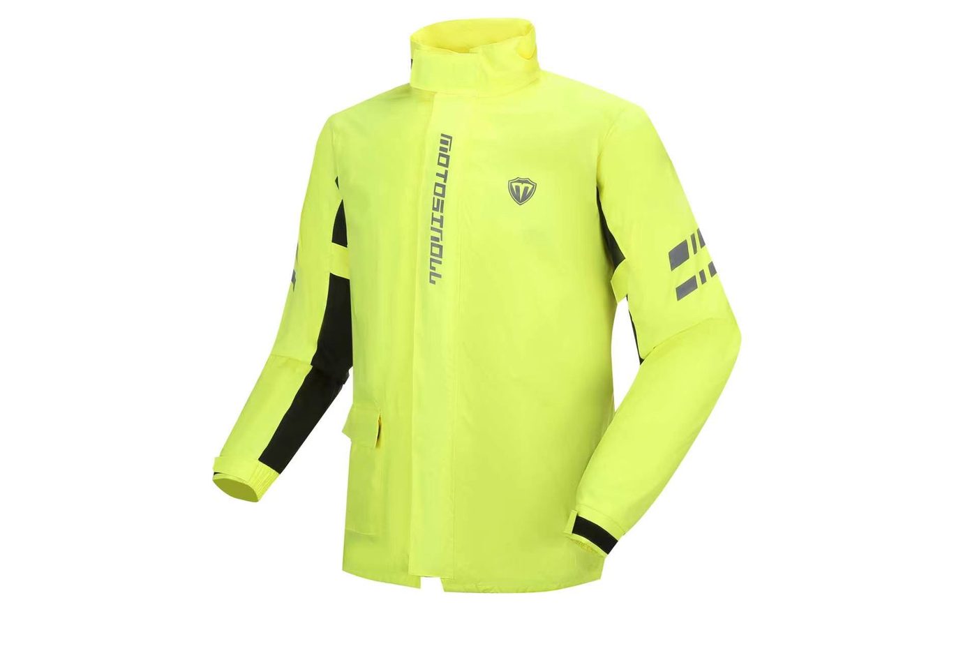 Fluoro Yellow rain suit full front — in stock
